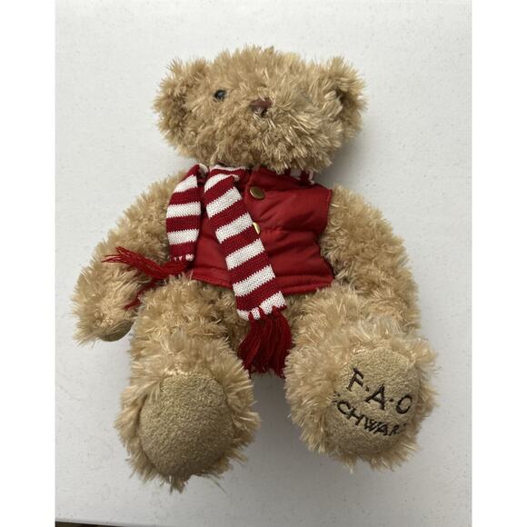 FAO Schwarz 2018 12" Plush Anniversary Teddy Bear Red Vest Scarf Christmas - Picture 3 of 7